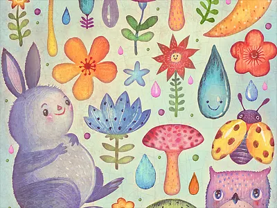 Lucky book bunny colorful fungi illustration mushrooms owl picture book watercolors