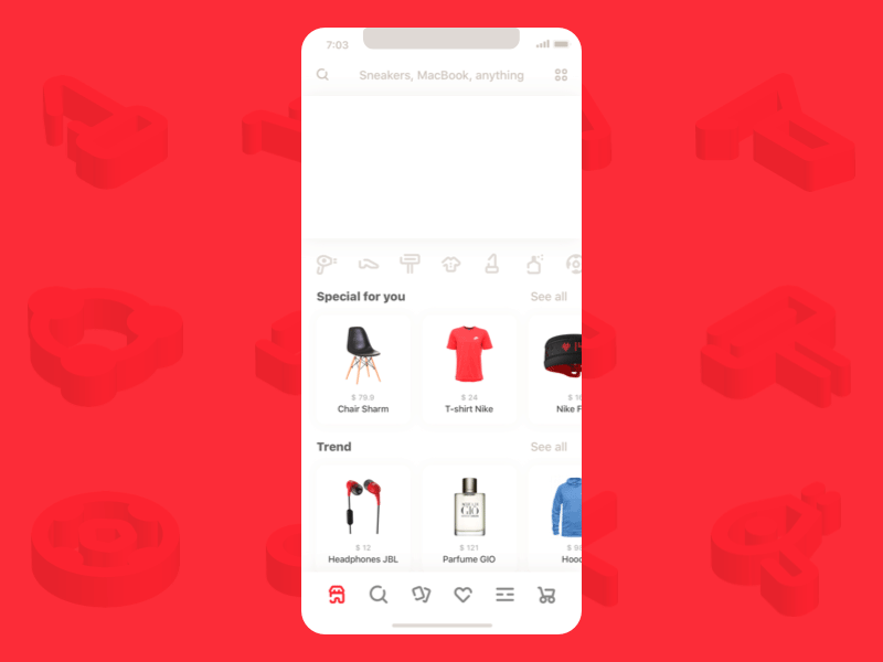 Red Market animation iphone x market shop trend ui