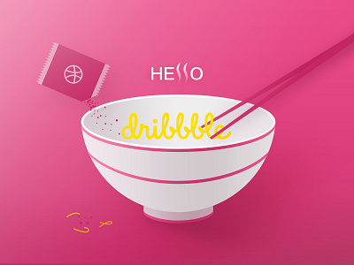Hello, Dribbblers! bowl chopsticks first food hello instant noodles