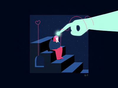 Don't over think just let it go... girl hand heart illustration thinking