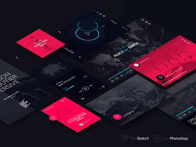 Daphne X Dark UI Kit free photoshop psd sketch sketch app ui ui kit web design