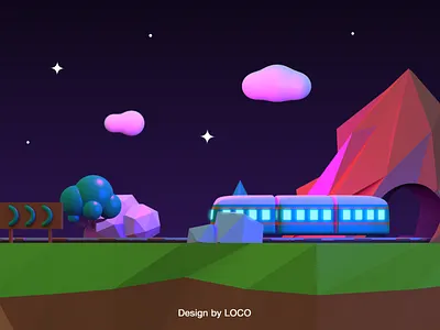 train 3d animation c4d christmas design gif illustration mountain train winter xmas