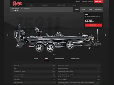 Ranger Boats Model Page ecommerce model product responsive ui ux website