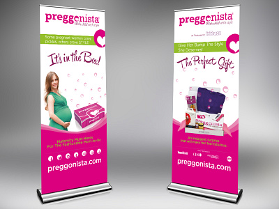 Contest Winning Tradeshow Roll Banner Design for Preggonista banner box gift preggonista pregnant roll up tradeshow