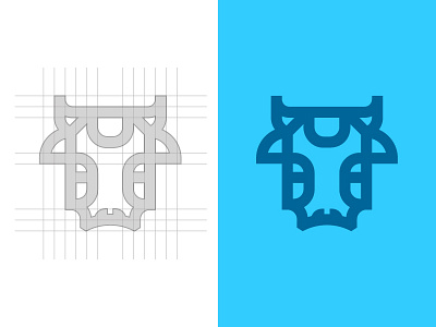 Ox Mark Grid animal blue flat grid illustration logo outline ox ux vector