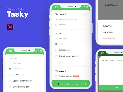 Tasky- The todo App adobe xd calender list notes task todo ui ux