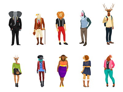 Animals avatars animal avatar character clothes design fashion hipster lion pet safari vector wild