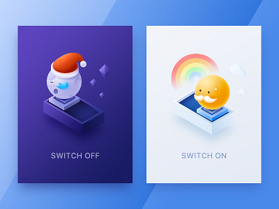 Switch ON/OFF 2.5d app card cloud moon ps rainbow sun
