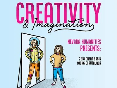 Young Chautauqua Poster astronaut character characters creativity empowerment feminism girl grain illustration imagination mirror space