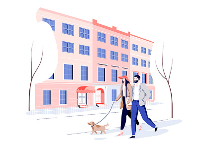 Stutt & Parker Property building character city couple dog illustration london property