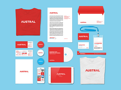 Austral airline airplane app design branding bright design editorial low cost red