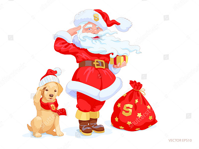 Get ready! attention cartoon dog golden military greeting new year puppy retriever retro salutation salute santa claus