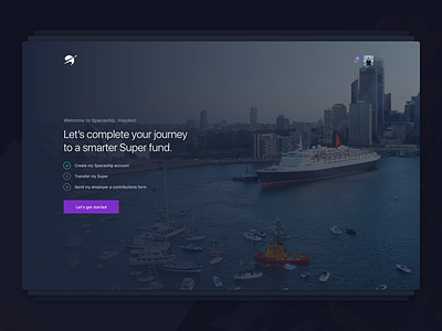 The Spaceship Dashboard background checklist city dashboard finance fintech invest onboarding process signup spaceship superannuation