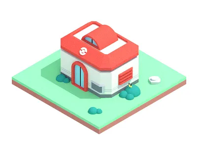Pokecenter 3d blender cell isometric pikachu pokecenter pokemon shading