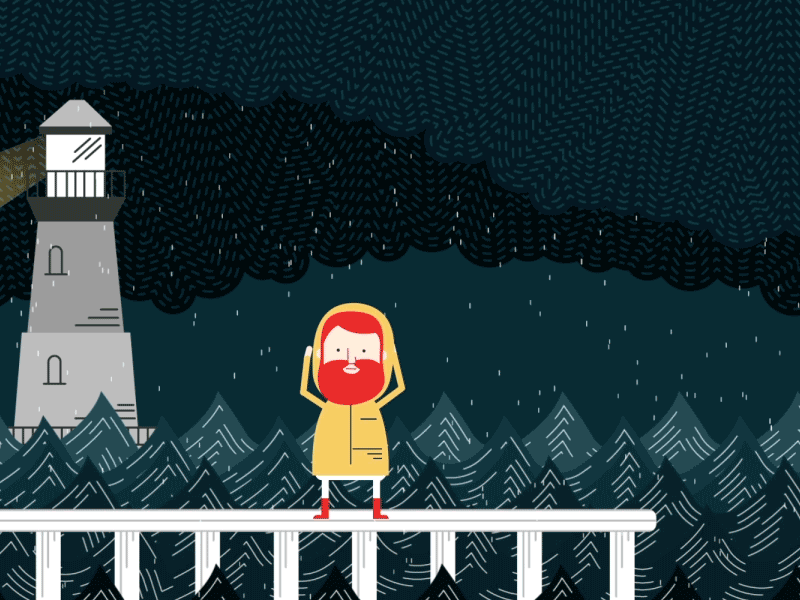 Dockwa beard man docks dockwa lighthouse motion design rain sea wind