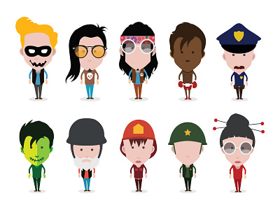 Funny Cartoon Characters avatar collection different diverse face figure man people person professions teenager woman