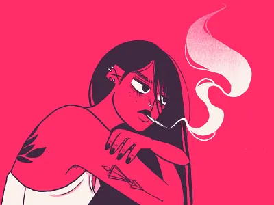 She Smokes cigarettes girl illistration smoke