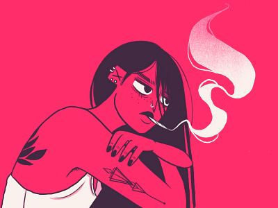 She Smokes cigarettes girl illistration smoke