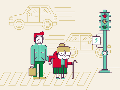 Light the World Still car christmas crosswalk grandma help kindness man old lady people service street light walk