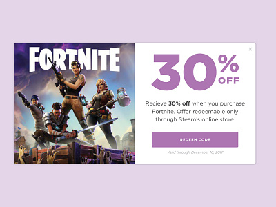 Day 61 – Redeem Coupon 061 code coupon dailyui fortnite gamer promo redeem redeem coupon uidesign user interface video game