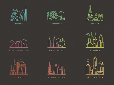 Watercolor City Icon Set cities city hong kong icons london los angeles new york paris rome stockholm tokyo watercolor