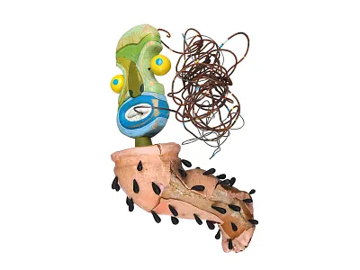 Unravel assemblageart character dollparts fineart miniature mixedmedia rust sculpture smallworks wire wood