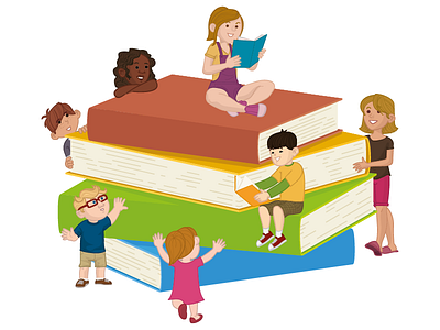 Reading time books editorial illustration kids