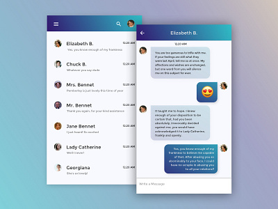 Daily UI/100 Days of UI - 013 - Direct Messaging dailyui direct messaging literature nerd pride and prejudice ui user interface design ux