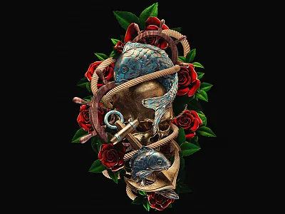 † Tattoo Series † art illustration tattoo print billelis gold goth gothic rose skull snake tattoo tattoo art