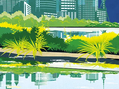 Cityscape Reflection city foliage illustration plants quayside reflection vector wharf
