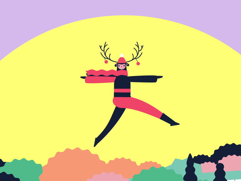 Day 25 #SNFCCXmas clouds deer flat design illustratio little characters park sun yoga