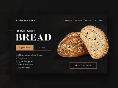 Recipe Card - UI Challenge bake black bread card chef food recipe restaurant spring widget