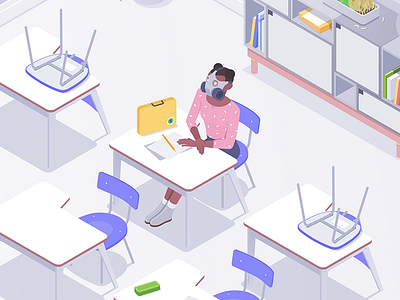 Schoolgirl affinity air character classroom designer desk illustration isometric quality rboy rocketboy school