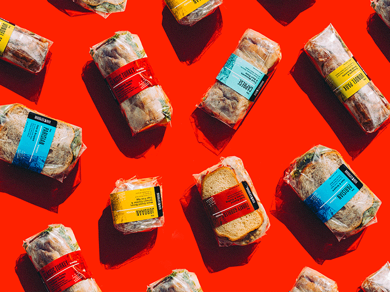 Broodjes art direction bright colors deco hard shadows packaging photography simple