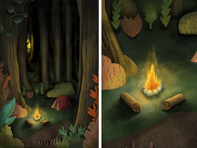 Forest campfire camping fire floral forest illustration ipad pro tent texture trees
