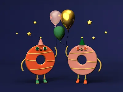 Party Biscuits 3d balloon biscuits c4d character design food party