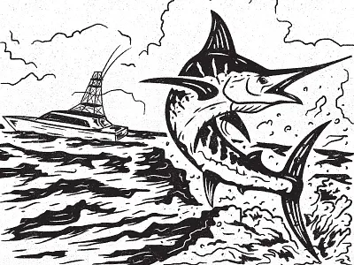 Marlin boat design fish fishing illustration marlin ocean sea