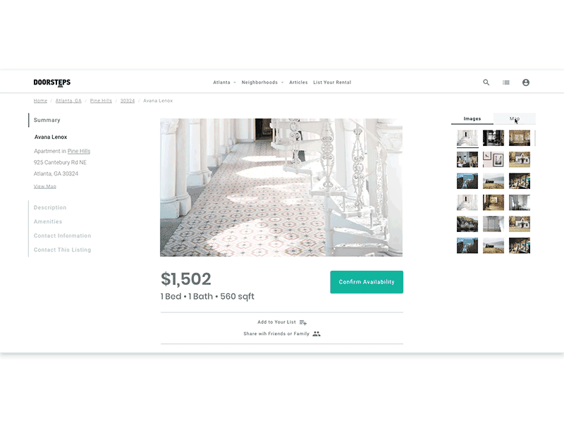 Detail Page to Map View Transition apartment detail page map map transition map view