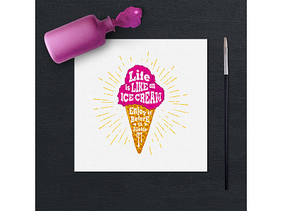 Life is like an ice cream badge cream design grunge hipster ice lettering logo typography vintage