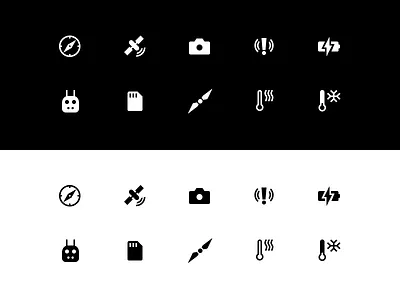 Pre-flight Icons battery camera cold compass glyphs gps hot icons propeller rc sd warning