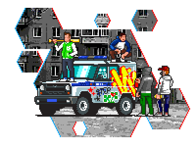 Color the Bobik 2d flat graffiti pixelart police uaz