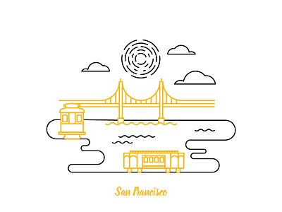 San Francisco america bridge city illustration railroad san francisco stroke tram usa