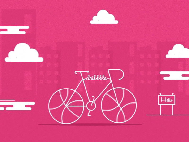 Hello Dribbble!! creation cycle dribbble hello illustration invitation invites motion pink speed steps
