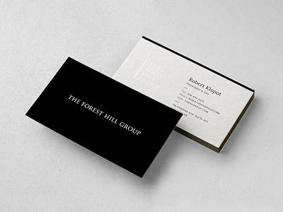 Forest Hill Rebrand black business cards concierge letterpress logo minimal rebrand security services valet white