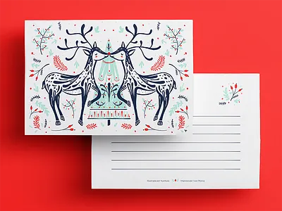 Christmas Postcard christmas deer illustration ink nature postcard print skillscreen tree