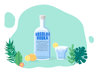 Absolut vodka blue illustration plant vodka wine