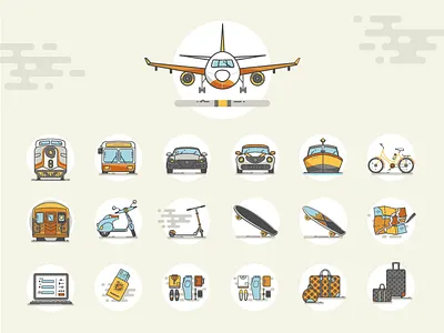 Travel Icons adventure bicycle boat bus moped plane subway tourism train travel travel icons vespa