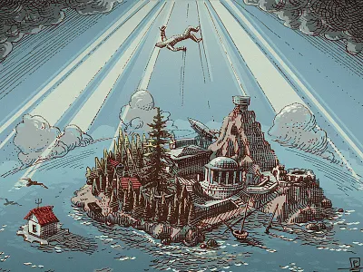 color version of Fall *Myst* editorial engraving etching graphic hatching illustration ink inktober myst woodcut