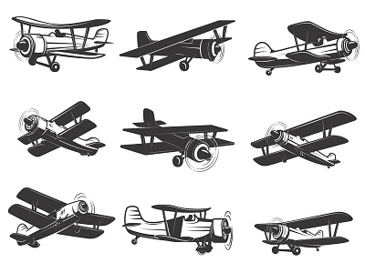 Set of vintage airplane icons aviation brand mark logo logo design plane retro plane sign vector art vintage plane