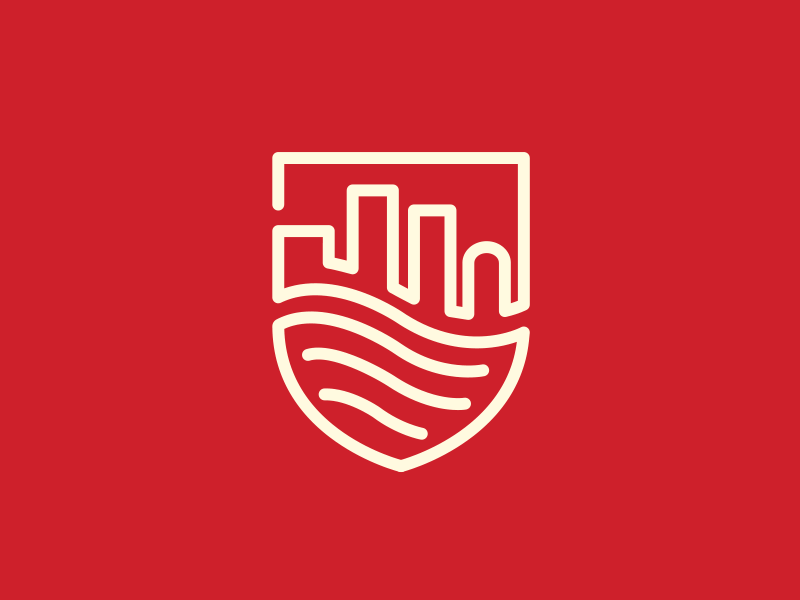 River City Webworks brand city cream logo red river skyline tech water web